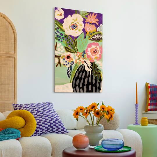 Empire Art Direct 32" x 48" Fresh Flowers in Vase I Frameless Free Floating Tempered Glass Wall Art